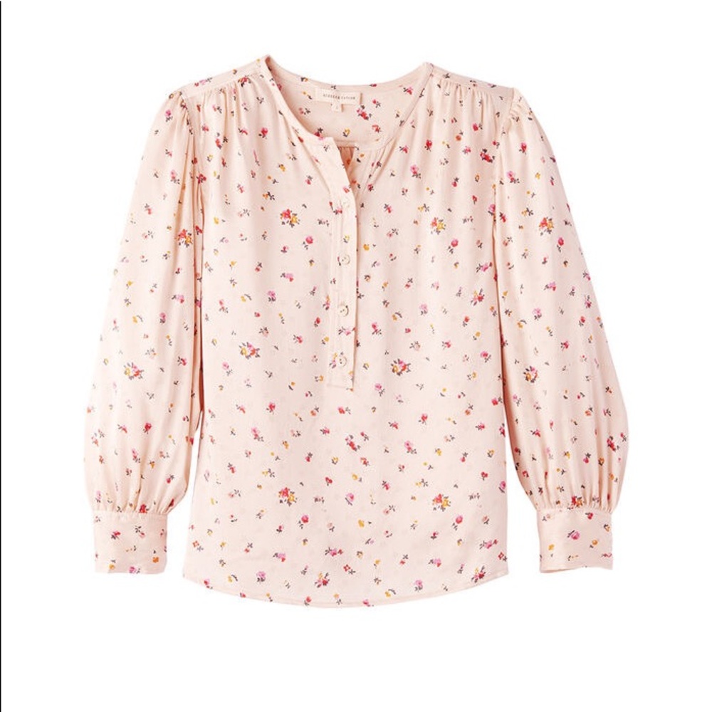 Rebecca Taylor Mia Floral Blouse in Ballet-Pink Silk $295